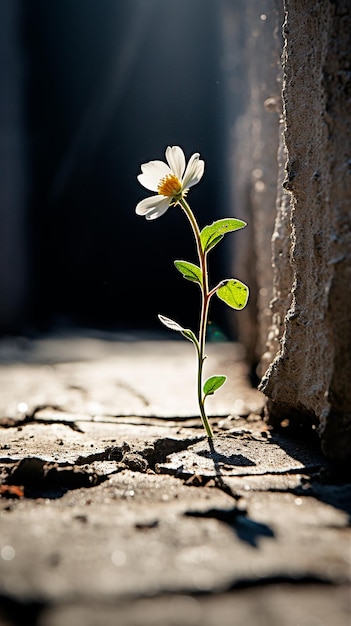 Fotografa de una flor creciendo en medio del asfalto generada por IA