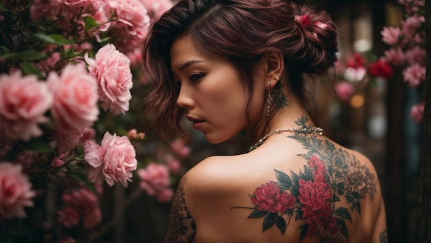 Fotografa de una Mujer con Tatuaje de Flores de Cerezo en su Espalda Un Tributo a la Cultura Japon