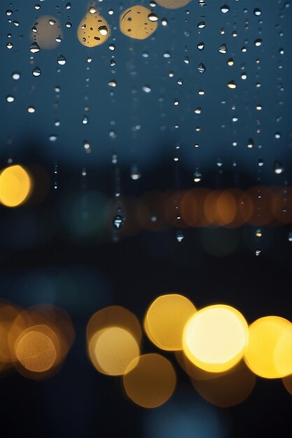 Foto fotografar close-up de gotas de chuva em uma janela com luzes da cidade criando um fundo de efeito bokeh