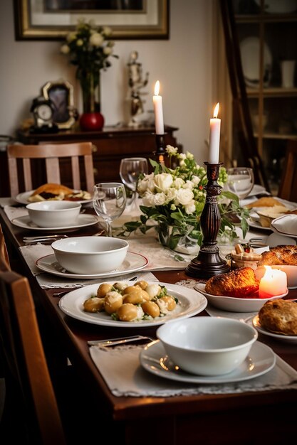Fotografar uma mesa de jantar em família para o Dia de Candlemas criada com IA generativa
