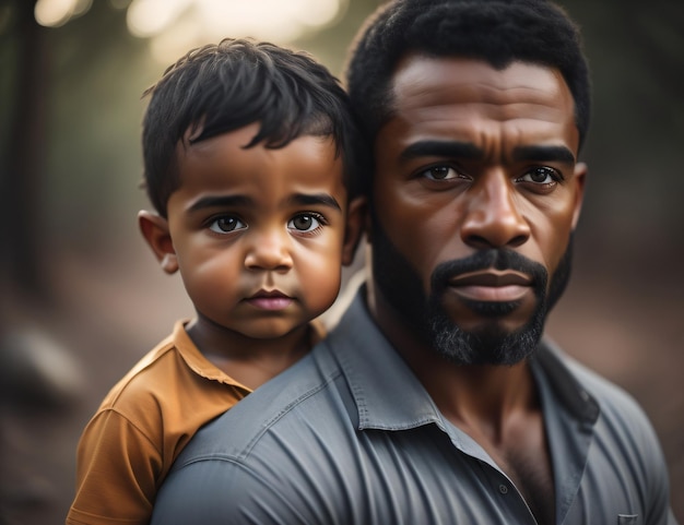 Fotografe um homem negro com uma criança no feliz dia dos pais com ai generativa