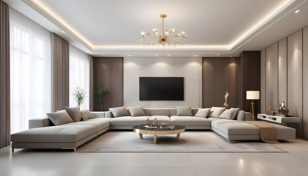 Fotografia 3D de uma sala de estar moderna e de luxo