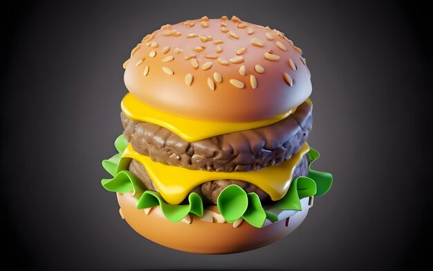 Fotografía en 3D de una hamburguesa deliciosa