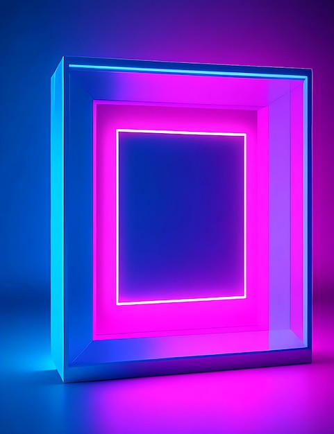 Foto fotografía 3d render abstracto fondo mínimo rosa azul luz de neón marco cuadrado