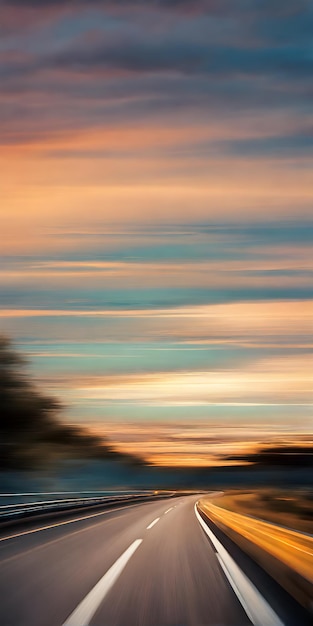 Fotografía abstracta que muestra una carretera que hace hincapié en el desenfoque y el enfoque suave que captura el movimiento y el dinamismo