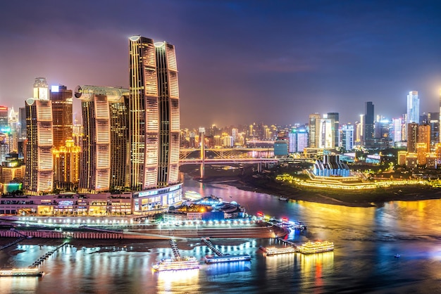 Fotografía aérea china chongqing ciudad moderna paisaje vista nocturna