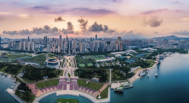 Fotografia aérea china rizhao cidade arquitetura paisagem litoral