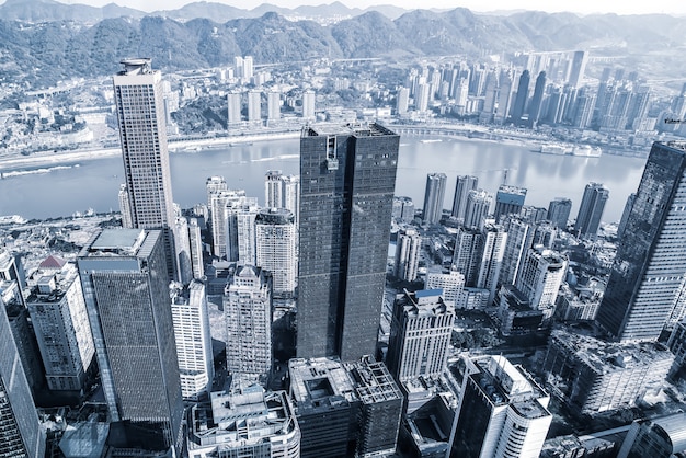 Fotografía aérea de la ciudad de Chongqing arquitectura horizonte