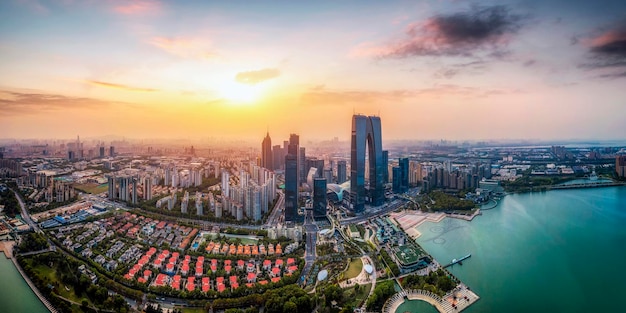 Fotografía aérea ciudad de suzhou edificio paisaje horizonte