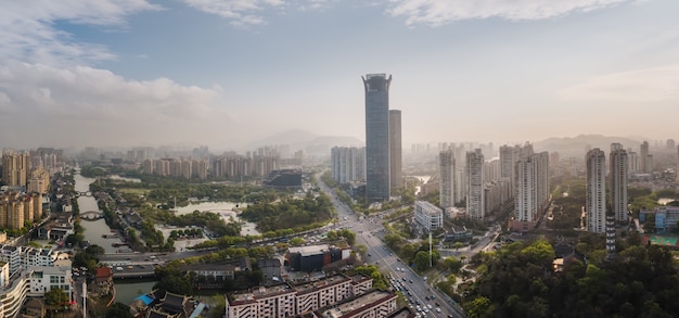 Fotografía aérea ciudad de Wenzhou arquitectura paisaje horizonte