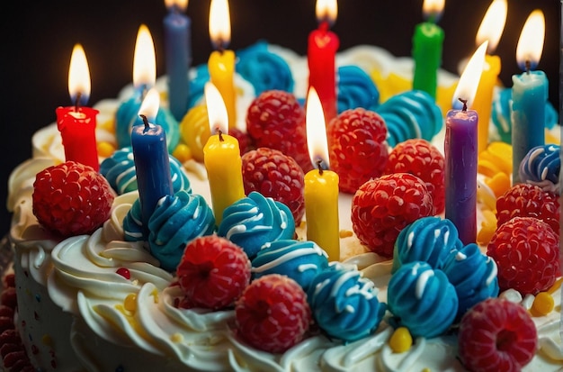 Foto fotografía aérea de un clásico pastel de cumpleaños con velas