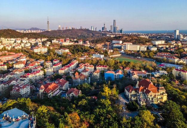 Fotografia aérea da costa de Qingdao