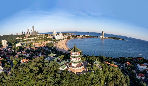 Foto fotografia aérea da paisagem arquitetônica da cidade velha de qingdao