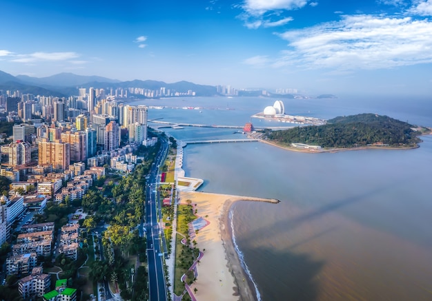 Fotografia aérea da paisagem arquitetônica urbana moderna em Zhuhai, China