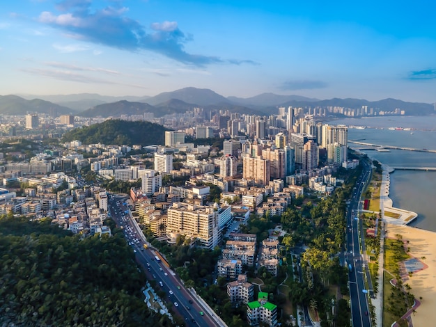 Fotografia aérea da paisagem arquitetônica urbana moderna em Zhuhai, China