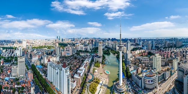 Fotografia aérea da paisagem da cidade de Nantong, Jiangsu