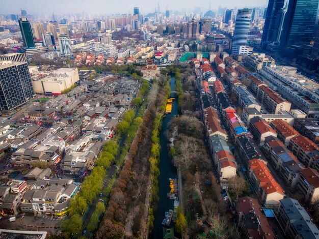 Fotografia aérea da paisagem da cidade do fosso de jinan