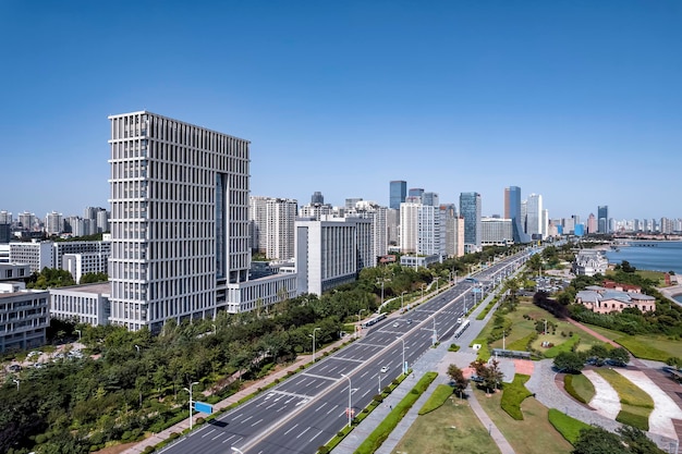 Fotografia aérea da paisagem urbana da Nova Área da Costa Oeste de Qingdao