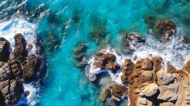 Fotografia aérea de ondas batendo em rochas na costa do oceano