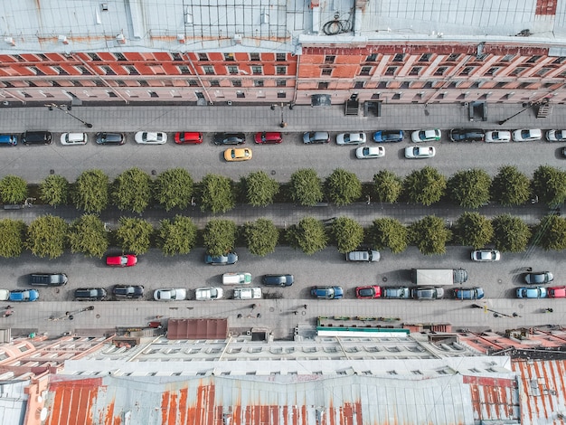 Fotografia aérea de telhados, edifícios residenciais, flatley, são petersburgo, rússia.