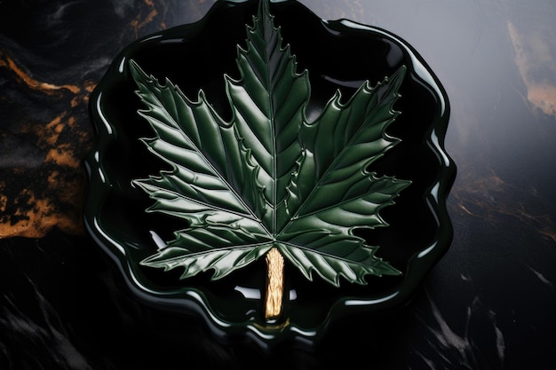 Foto fotografia aérea de um cinzeiro em forma de folha de cannabis com cinzas