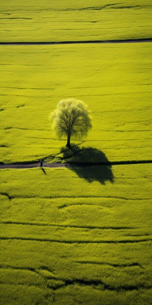 Fotografia aérea de uma árvore solitária na China rural, estilo National Geographic