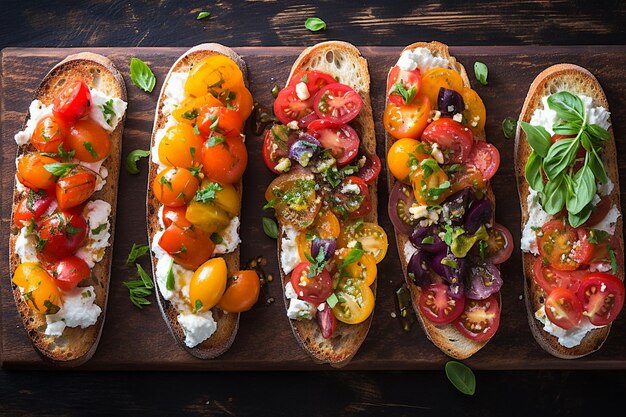 Foto fotografia aérea de uma barra de bruschetta em uma recepção de casamento