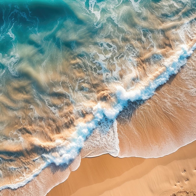 Fotografia aérea de uma praia paradisíaca onde os soles do mar quebram a costa