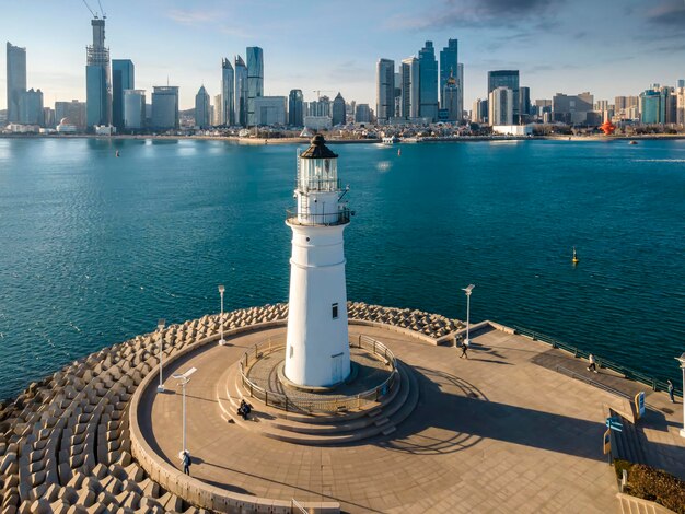 Fotografia aérea do grande formato panorâmico do centro de vela olímpica do litoral de Qingdao