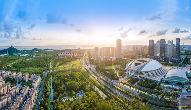 Fotografia aérea do nantong financial center, jiangsu