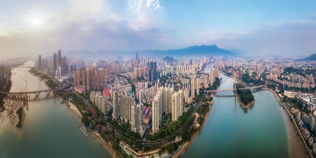 Fotografia aérea do panorama do cenário da cidade de Fuzhou