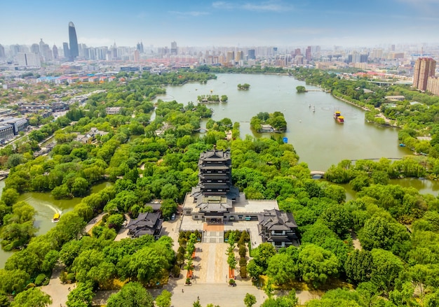 Fotografia aérea do parque jinan daming lake