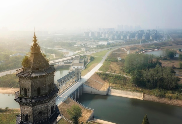 Fotografia aérea dos edifícios históricos e antigos de Chizhou Myuinta