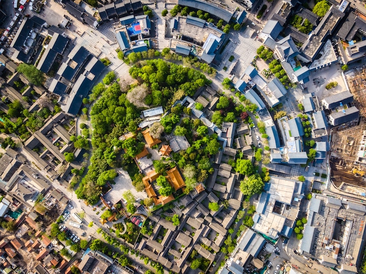 Foto fotografía aérea de edificios antiguos en el centro de xuzhou, jiangsu