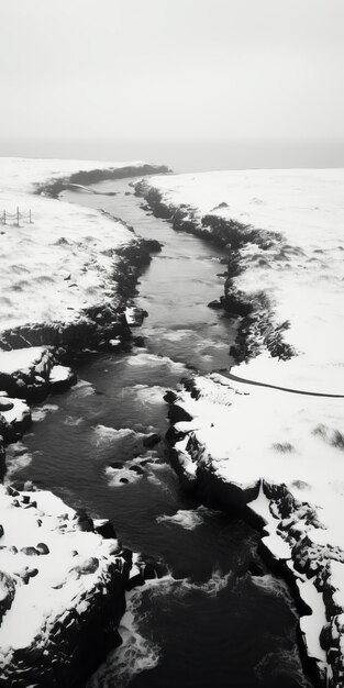 Foto fotografia aérea em preto e branco da zona húmida de inverno da islândia em 39