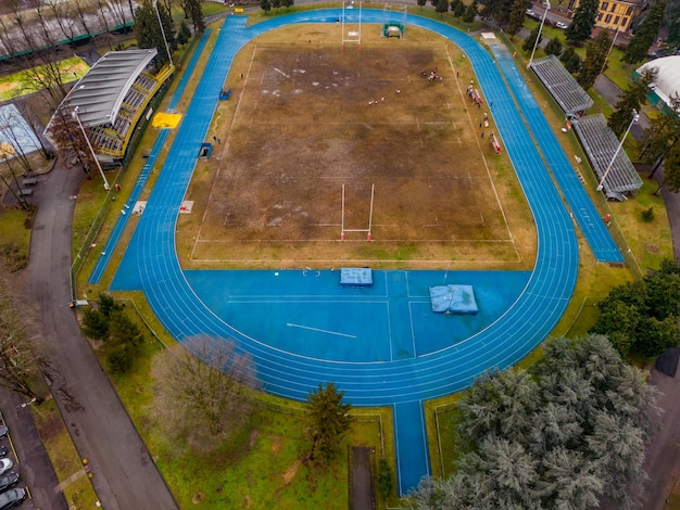 Foto fotografía aérea estadio de rugby campo de rugby foto dal drone della partita ursd vs asr milán rugby