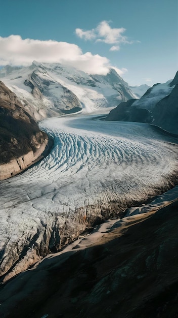 Fotografía aérea del hermoso glaciar de Hintertux bajo la luz del sol