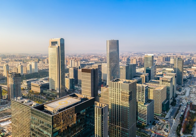 Fotografía aérea del horizonte arquitectónico urbano de Ningbo, Zhejiang