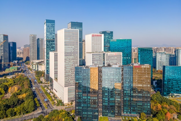 Fotografía aérea del horizonte del paisaje arquitectónico urbano moderno en Hangzhou, China