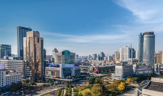 Fotografía aérea del horizonte del paisaje de la arquitectura de la ciudad de Ningbo