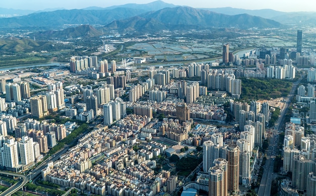 Fotografía aérea del horizonte de paisaje de arquitectura de Shenzhen