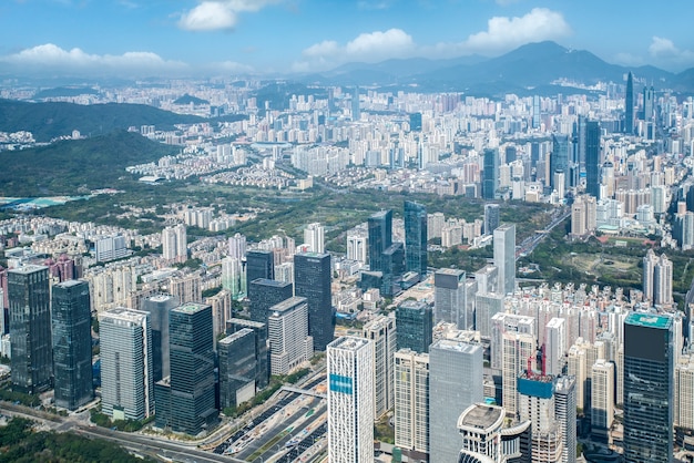 Fotografía aérea del horizonte de paisaje de arquitectura de Shenzhen