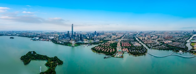 Fotografía aérea del lago Suzhou Jinji