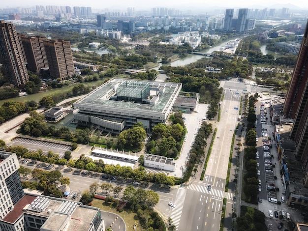 Fotografía aérea de modernos edificios de oficinas en el Distrito Central de Negocios de Ningbo