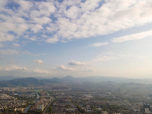 Fotografía aérea de modernos edificios de oficinas en el distrito central de negocios de Shaoxing