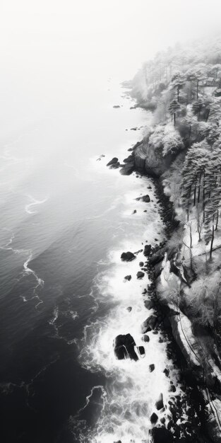 Fotografía aérea monótona de los océanos y los árboles