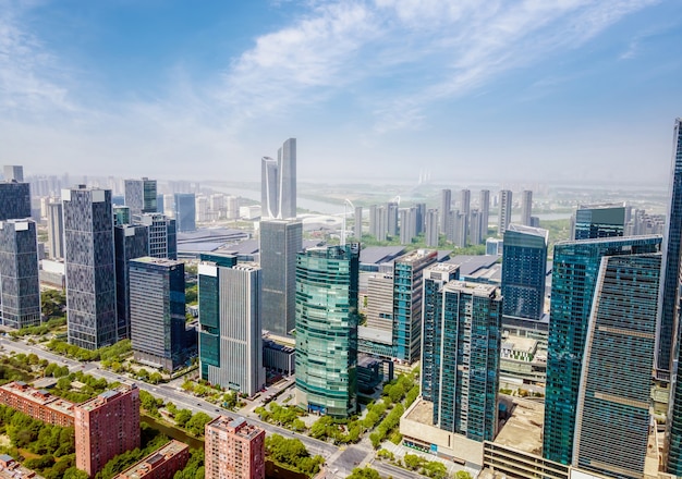 Fotografía aérea del paisaje arquitectónico del distrito central de negocios de Hexi en Nanjing