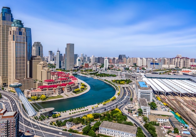 Fotografía aérea del paisaje arquitectónico urbano de Tianjin.