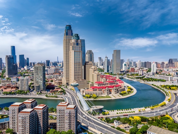 Fotografía aérea del paisaje arquitectónico urbano de Tianjin.