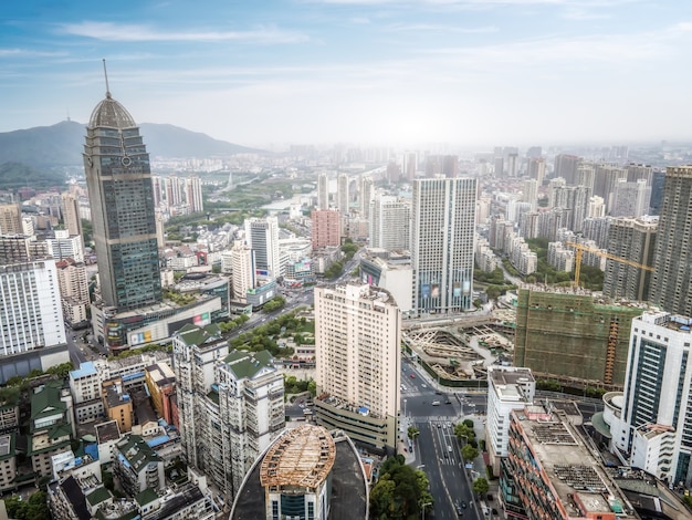 Fotografía aérea del paisaje de la arquitectura de la ciudad de Wuxi en China